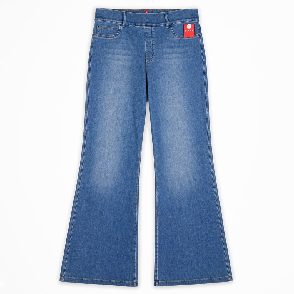 NWT Spanx Flare Jeans Women 2X Tall Blue High Rise Shaping Stretch Boho Wide Leg